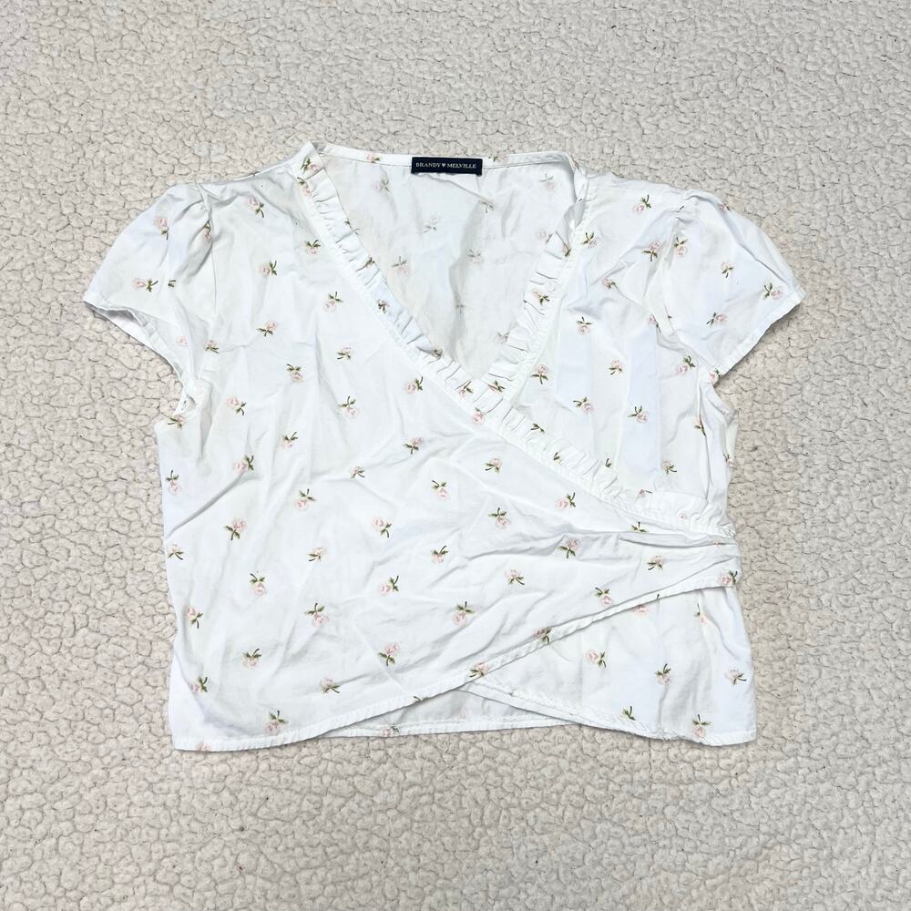 Brandy Melville Rare Italy V-Neck Floral Wrap Top Short Sleeve